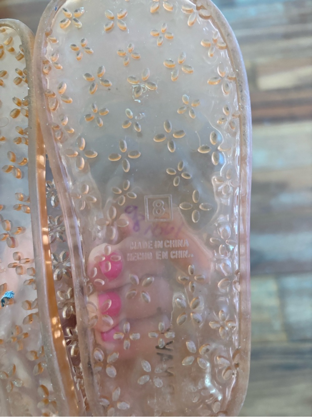 Old Navy Girls Size 8 Mary Jane Jelly Flats Clear Pink Floral Shoes - Picture 3 of 6
